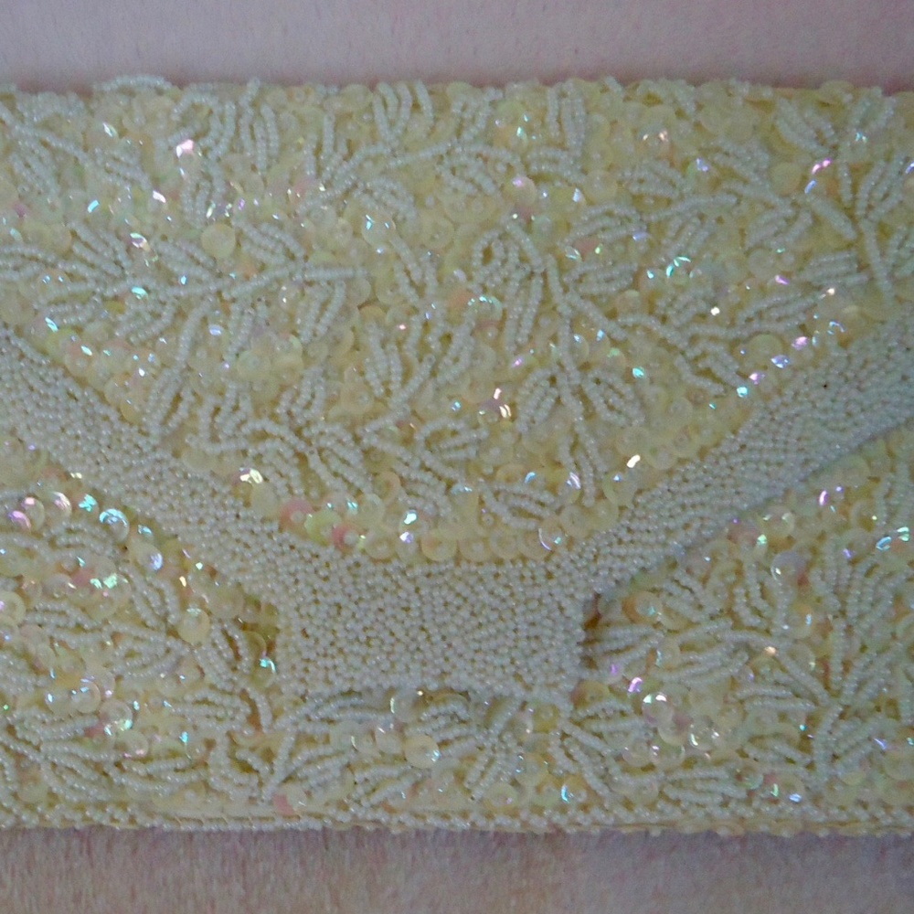 MR. JOHN vintage beaded clutch purse white satin